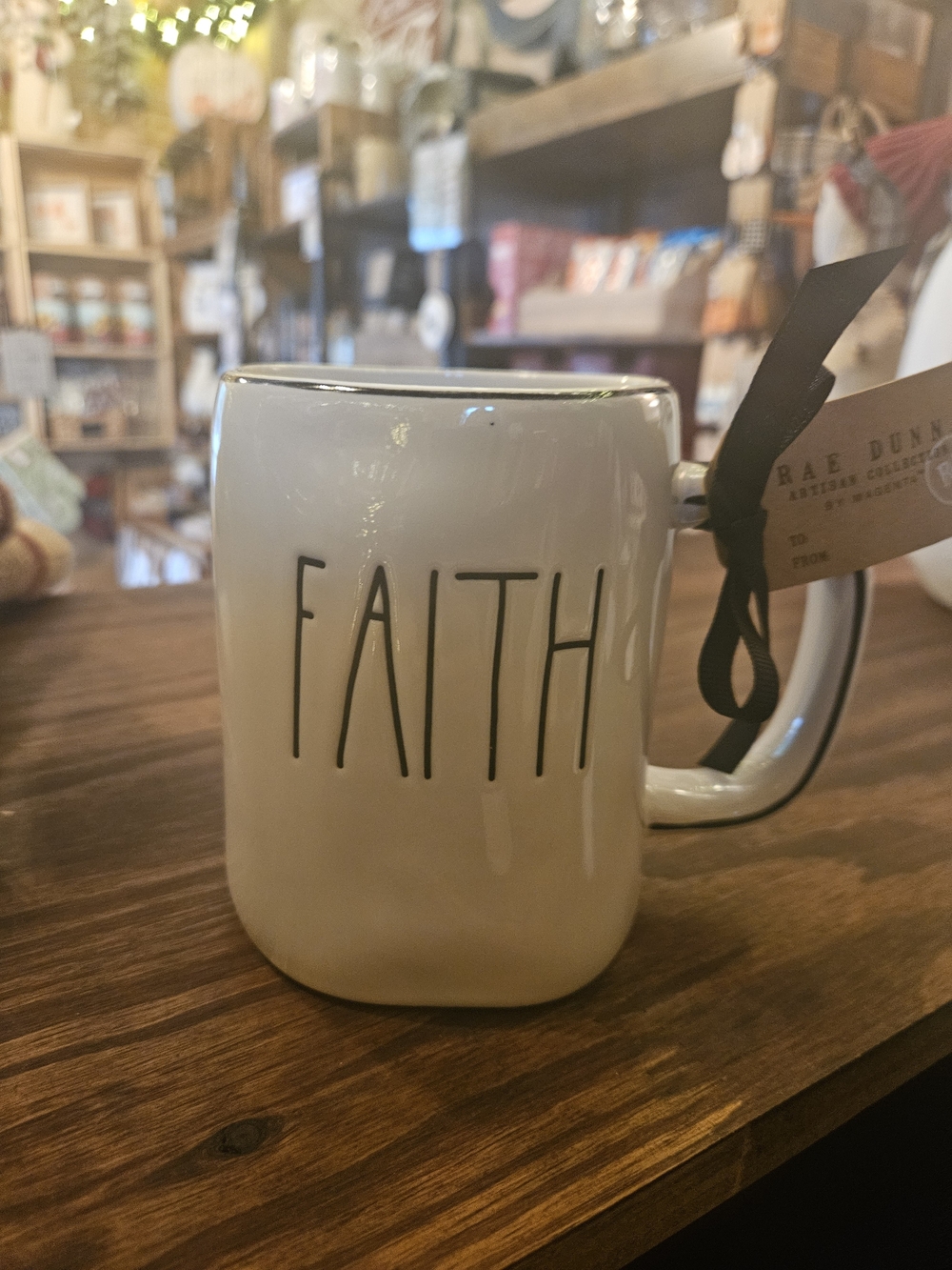 Rae Dunn White 'FAITH' Ceramic Mug with Black Lettering